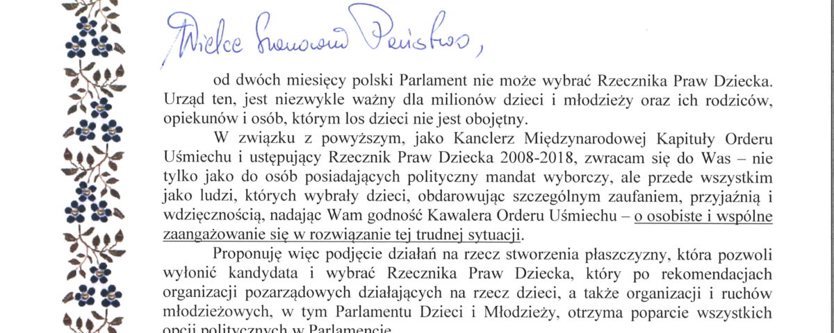 list do Parlamentarzystów KOU