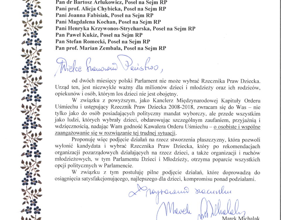 list do Parlamentarzystów KOU